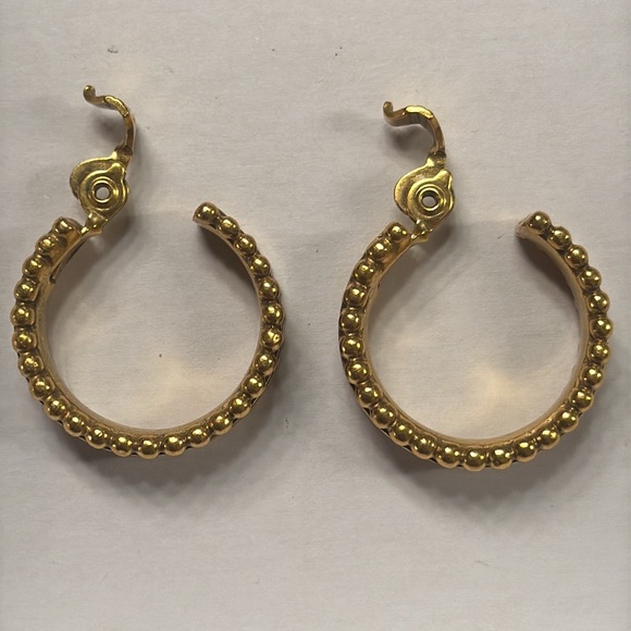 YSL VINTAGE YVES ST LAURENT black and gold clip on hoop earrings NEW CONDITION! - Picture 5 of 13